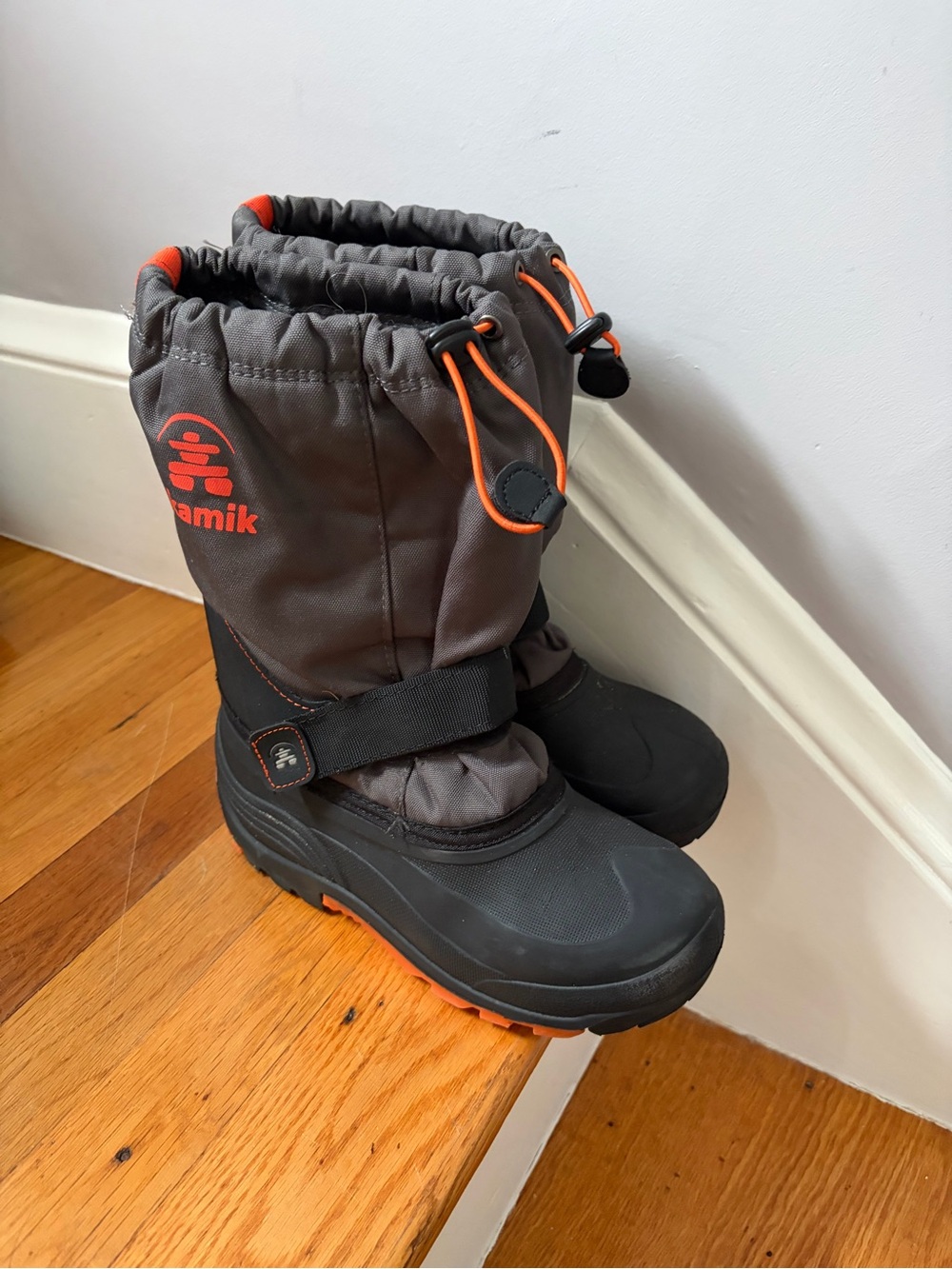 Kamik Kids Gray and Orange Winter Snow Boots. Barely worn so in great shape.